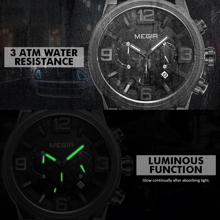 MEGIR Luxury Watches for Men Quartz Chronograph Waterproof Calendar Luminous Sport Military Wristwatch Clock Reloj Hombre 3010