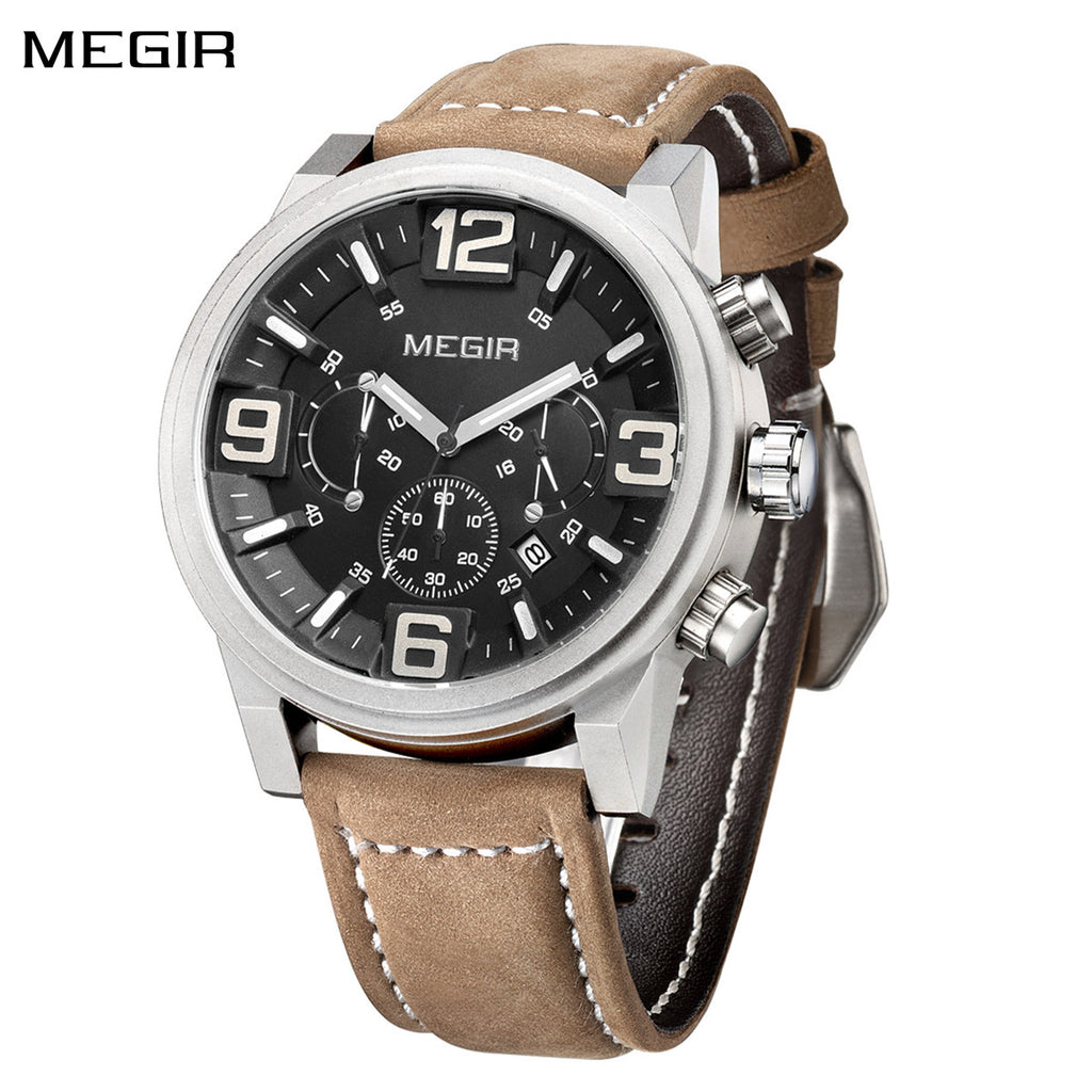 MEGIR Luxury Watches for Men Quartz Chronograph Waterproof Calendar Luminous Sport Military Wristwatch Clock Reloj Hombre 3010