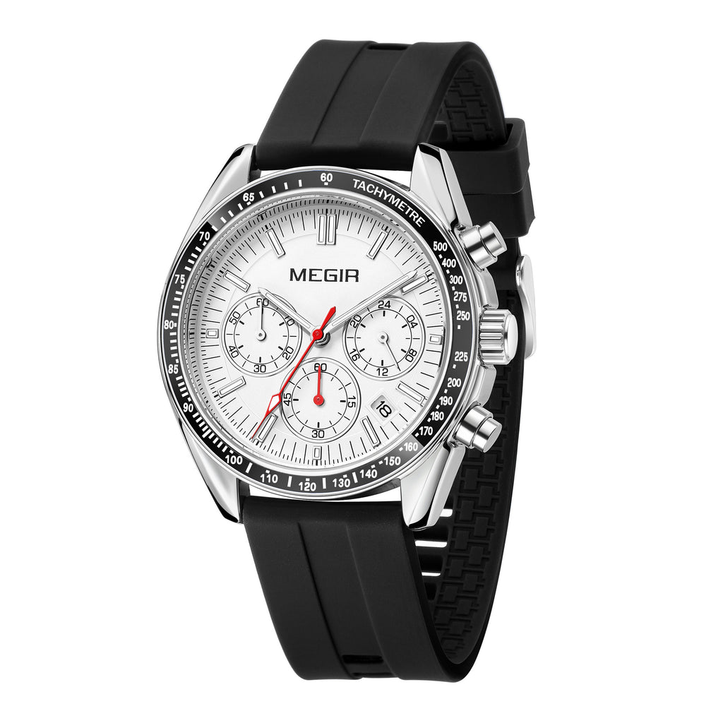 MEGIR Analog Quartz Wrist Watch Chronograph Luminous Business Sport Watches with Silicone Strap Calendar Man Clock Reloj Hombre 8105
