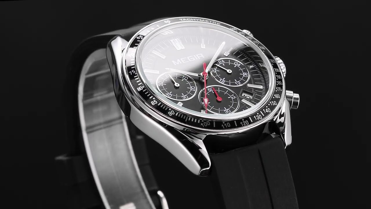 MEGIR Analog Quartz Wrist Watch Chronograph Luminous Business Sport Watches with Silicone Strap Calendar Man Clock Reloj Hombre 8105