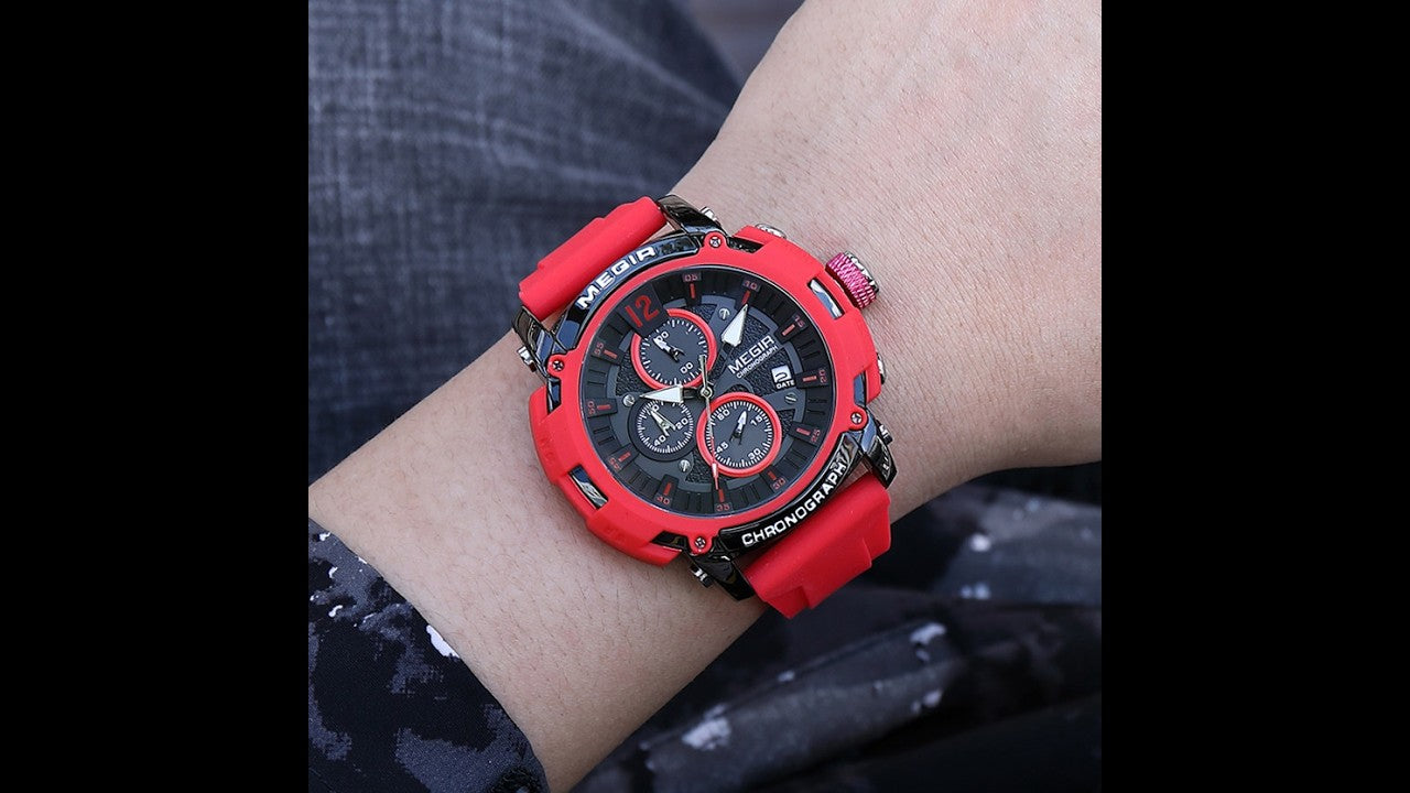 MEGIR Fashion Military Watch for Men Silicone Strap Sport Quartz Chronograph Waterproof Male Clock Wristwatch Reloj Hombre 2208