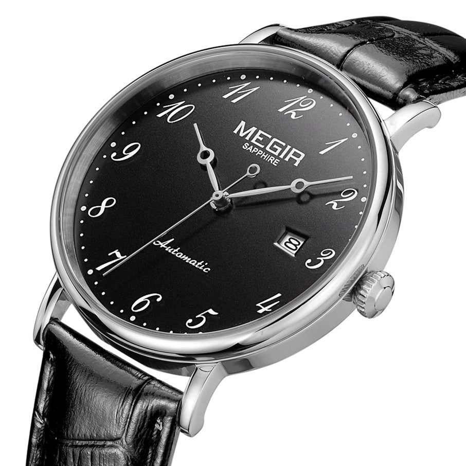 MEGIR Luxury Automatic Mechanical Watch for Men Large Dial Sapphire Leather Strap Male Wristwatch Sports Waterproof Date Clock 62012