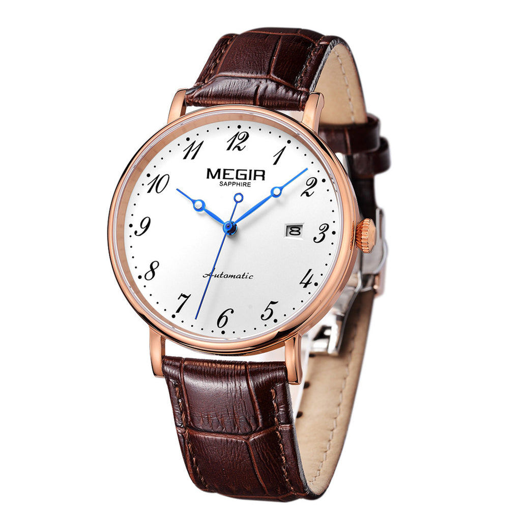 MEGIR Luxury Automatic Mechanical Watch for Men Large Dial Sapphire Leather Strap Male Wristwatch Sports Waterproof Date Clock 62012