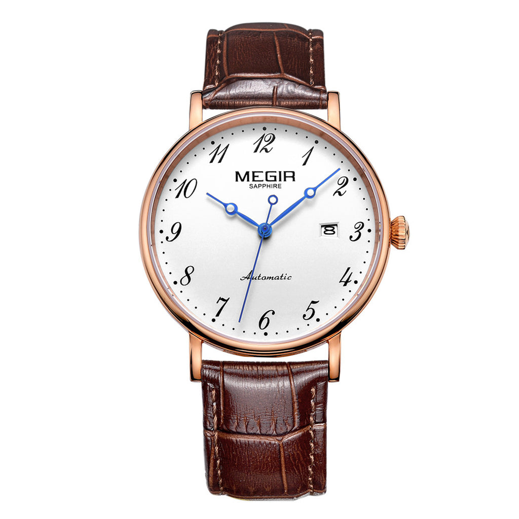 MEGIR Luxury Automatic Mechanical Watch for Men Large Dial Sapphire Leather Strap Male Wristwatch Sports Waterproof Date Clock 62012