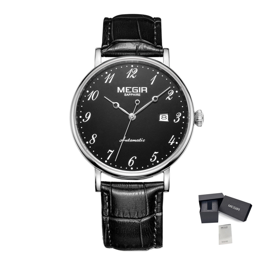MEGIR Luxury Automatic Mechanical Watch for Men Large Dial Sapphire Leather Strap Male Wristwatch Sports Waterproof Date Clock 62012