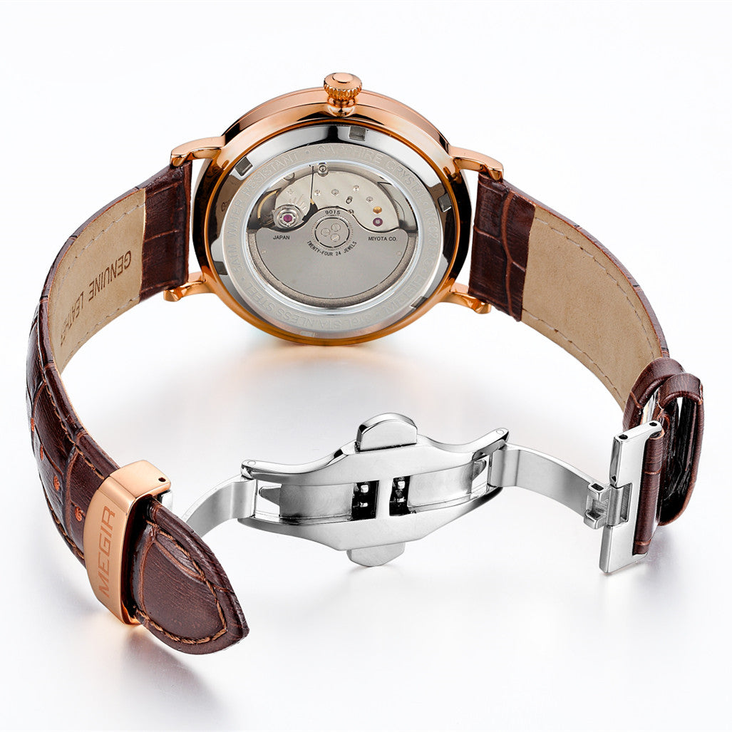 MEGIR Luxury Automatic Mechanical Watch for Men Large Dial Sapphire Leather Strap Male Wristwatch Sports Waterproof Date Clock 62012