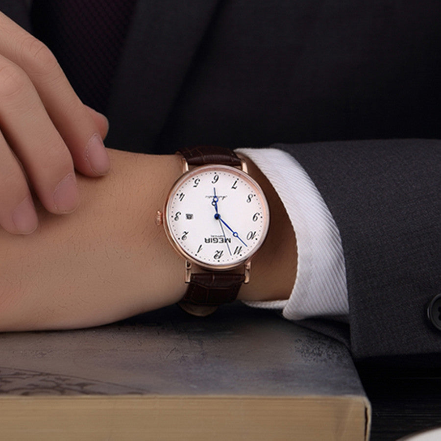 MEGIR Luxury Automatic Mechanical Watch for Men Large Dial Sapphire Leather Strap Male Wristwatch Sports Waterproof Date Clock 62012