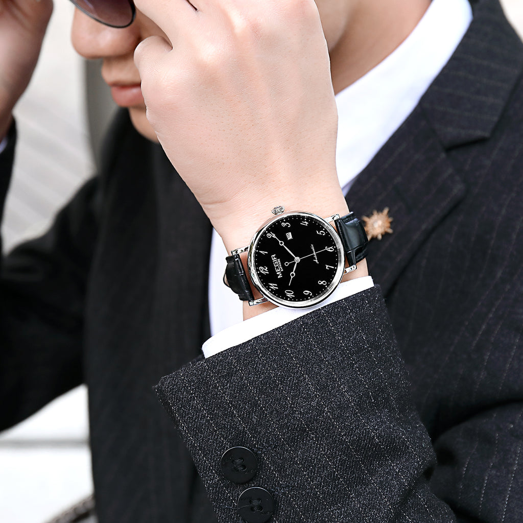 MEGIR Luxury Automatic Mechanical Watch for Men Large Dial Sapphire Leather Strap Male Wristwatch Sports Waterproof Date Clock 62012