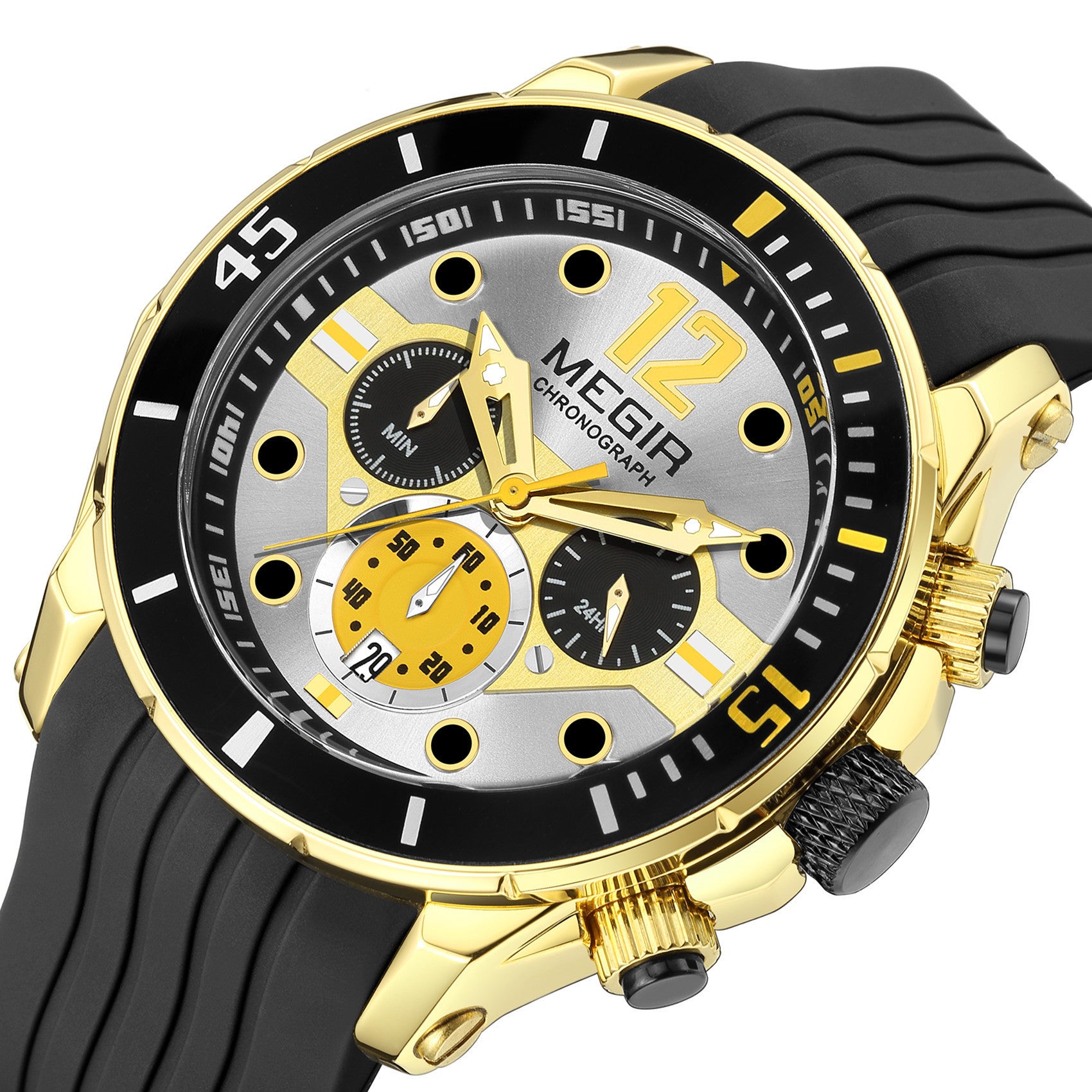 MEGIR Men's Sport Watches Chronograph Silicone Strap Waterproof Calendar Quartz Military Wristwatch Male Clock Relogio Masculino 2206