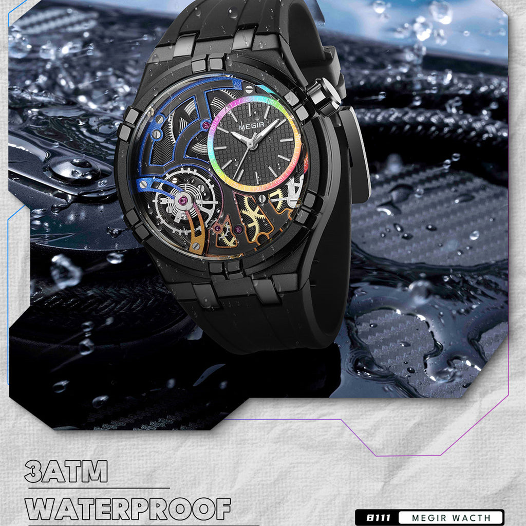 MEGIR Luxury Brand Men Watch Waterproof Quartz Sport Wristwatch Luminous Hands Hollow Casual Silicone Clock Relogio Masculino 8111