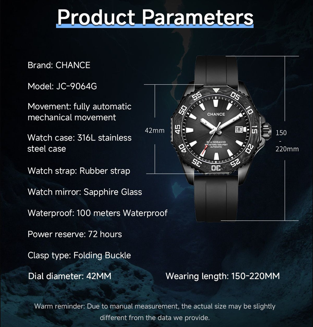 CHANCE Automatic Watches Stainless Steel Sapphire Glass Mechanical Wristwatch Waterproof Luminous  Clock with Auto Date Relogio Masculino