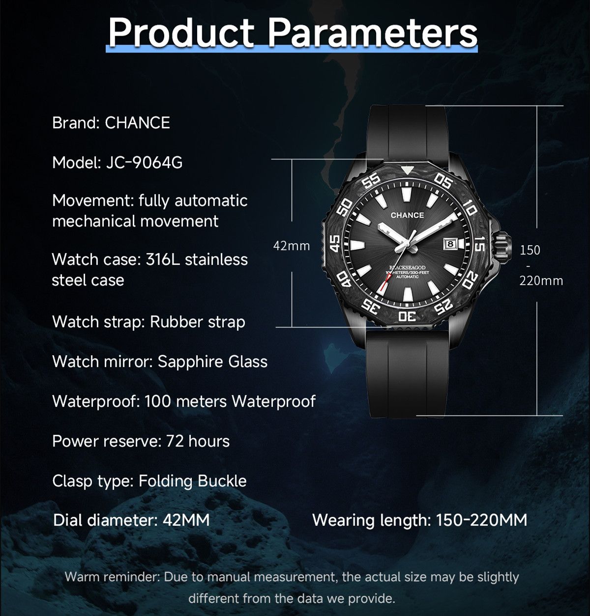 CHANCE Automatic Watches Stainless Steel Sapphire Glass Mechanical Wristwatch Waterproof Luminous  Clock with Auto Date Relogio Masculino