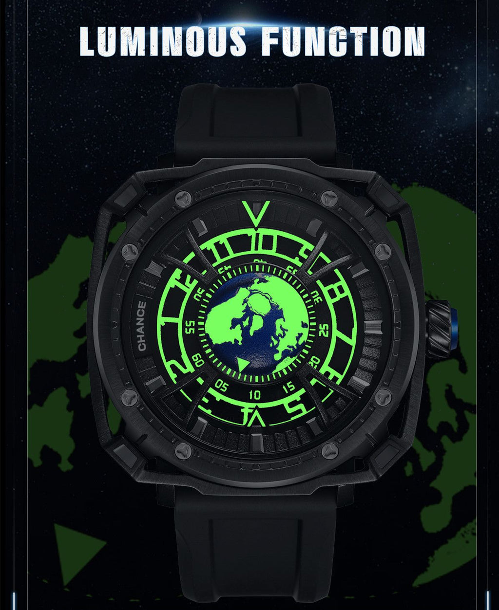 CHANCE Luxury Men Mechanical Wristwatch Automatic Watch Stainless Steel Case Sports Silicone Strap Luminous Watches Clock