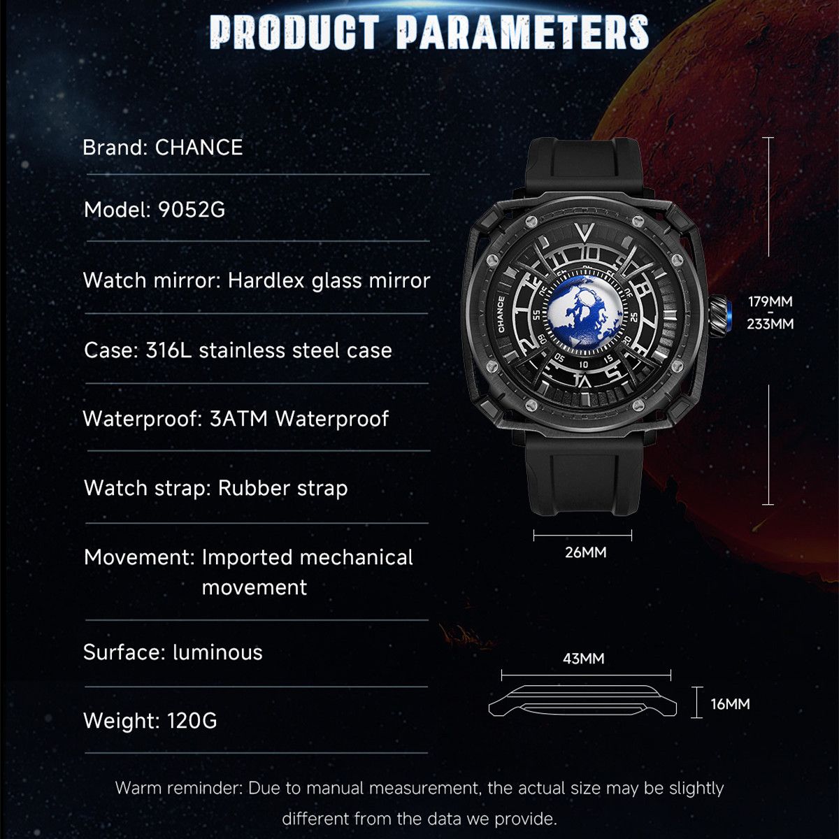 CHANCE Luxury Men Mechanical Wristwatch Automatic Watch Stainless Steel Case Sports Silicone Strap Luminous Watches Clock