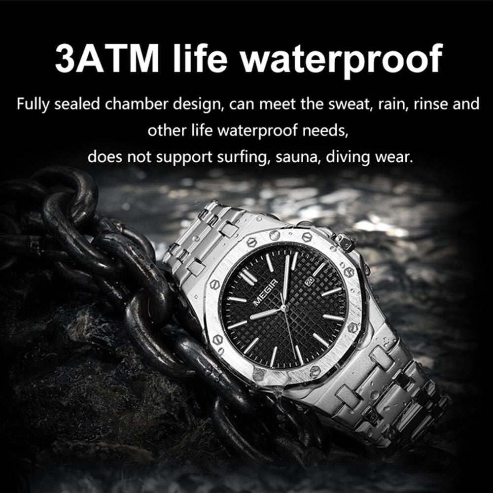 MEGIR Stainless Steel Bracelet Watch for Men Luxury Business Casual Watches Waterproof Calendar Quartz Wristwatch Men Gift Clock 1085