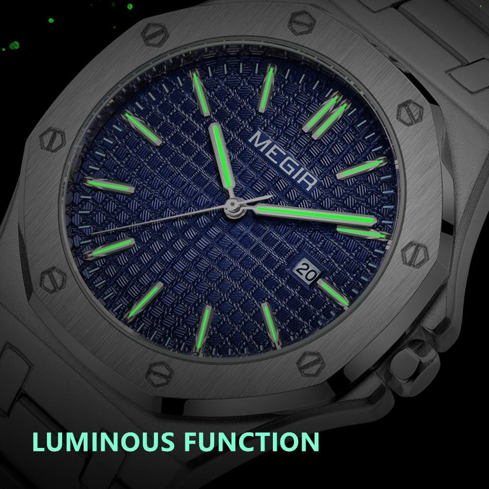 MEGIR Stainless Steel Bracelet Watch for Men Luxury Business Casual Watches Waterproof Calendar Quartz Wristwatch Men Gift Clock 1085