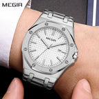 MEGIR Stainless Steel Bracelet Watch for Men Luxury Business Casual Watches Waterproof Calendar Quartz Wristwatch Men Gift Clock 1085