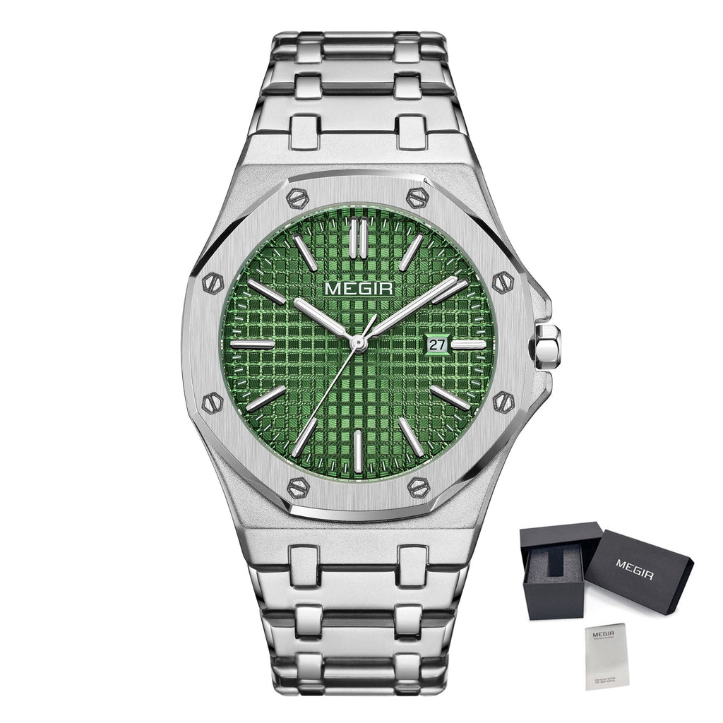 MEGIR Stainless Steel Bracelet Watch for Men Luxury Business Casual Watches Waterproof Calendar Quartz Wristwatch Men Gift Clock 1085