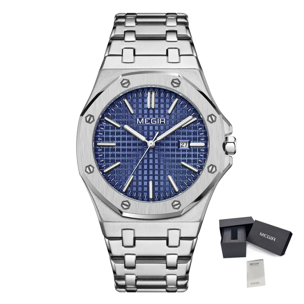 MEGIR Stainless Steel Bracelet Watch for Men Luxury Business Casual Watches Waterproof Calendar Quartz Wristwatch Men Gift Clock 1085