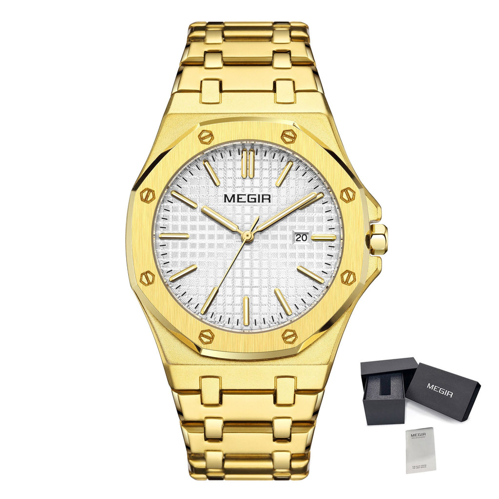 MEGIR Stainless Steel Bracelet Watch for Men Luxury Business Casual Watches Waterproof Calendar Quartz Wristwatch Men Gift Clock 1085