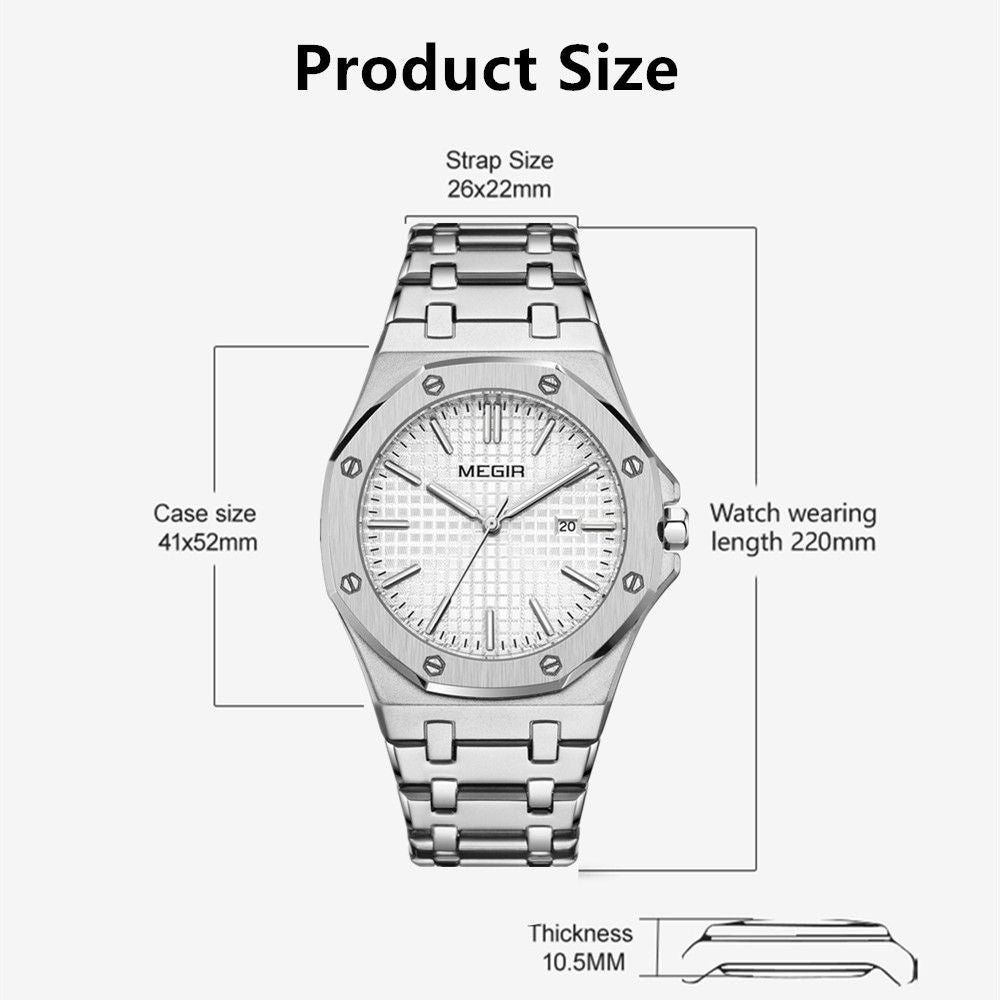 MEGIR Stainless Steel Bracelet Watch for Men Luxury Business Casual Watches Waterproof Calendar Quartz Wristwatch Men Gift Clock 1085