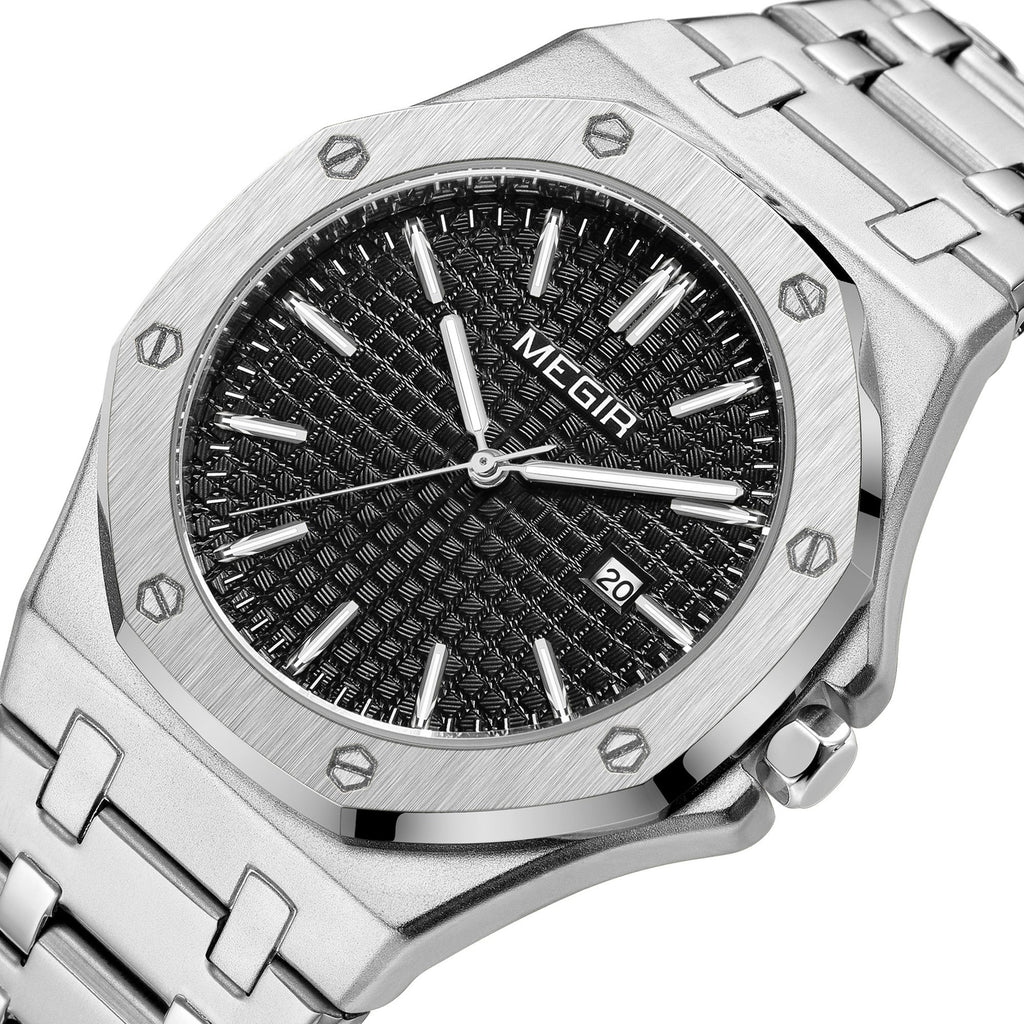 MEGIR Stainless Steel Bracelet Watch for Men Luxury Business Casual Watches Waterproof Calendar Quartz Wristwatch Men Gift Clock 1085