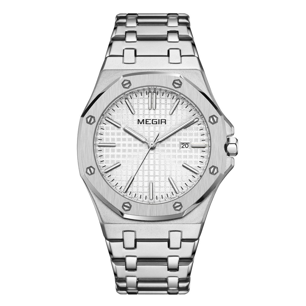 MEGIR Stainless Steel Bracelet Watch for Men Luxury Business Casual Watches Waterproof Calendar Quartz Wristwatch Men Gift Clock 1085