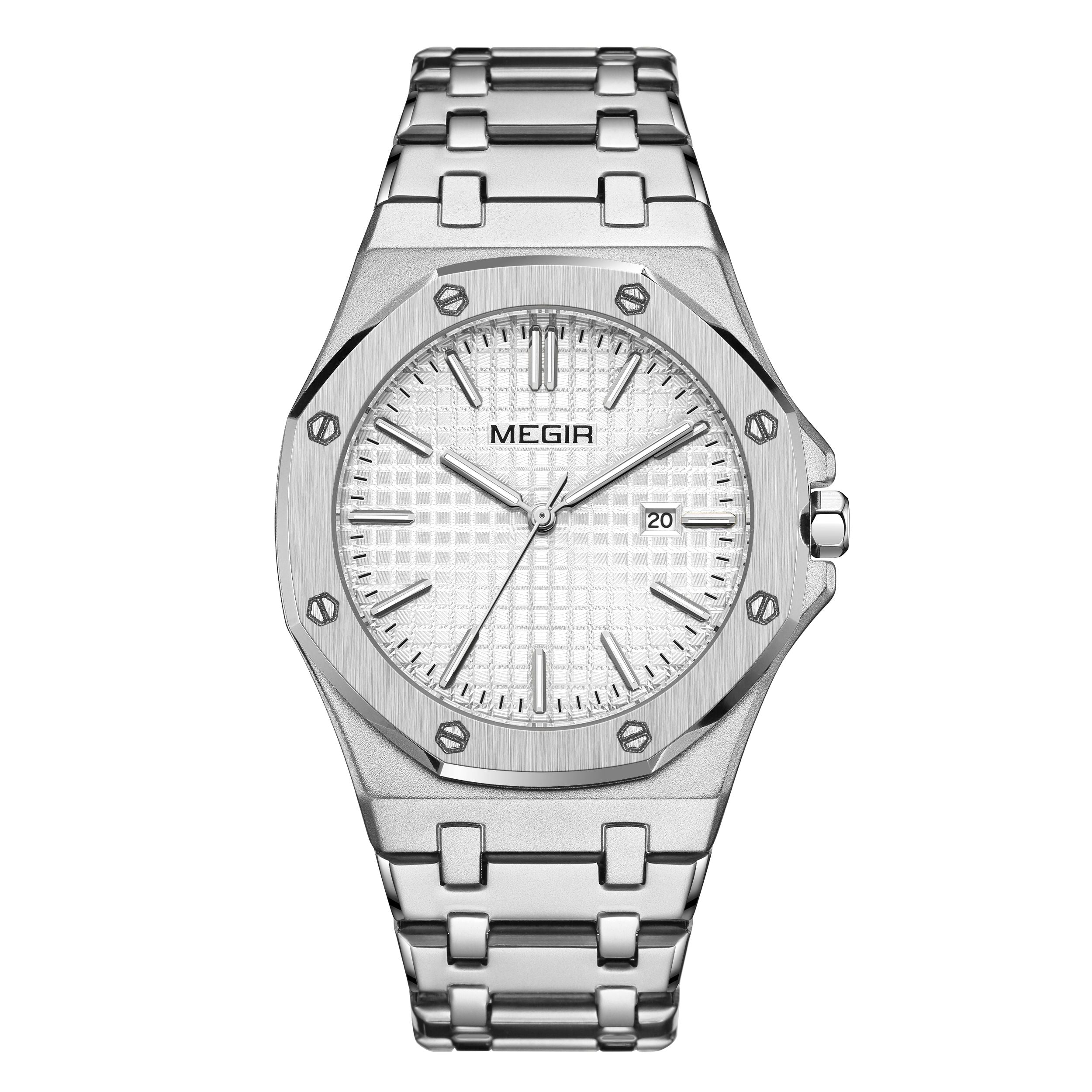 MEGIR Stainless Steel Bracelet Watch for Men Luxury Business Casual Watches Waterproof Calendar Quartz Wristwatch Men Gift Clock 1085