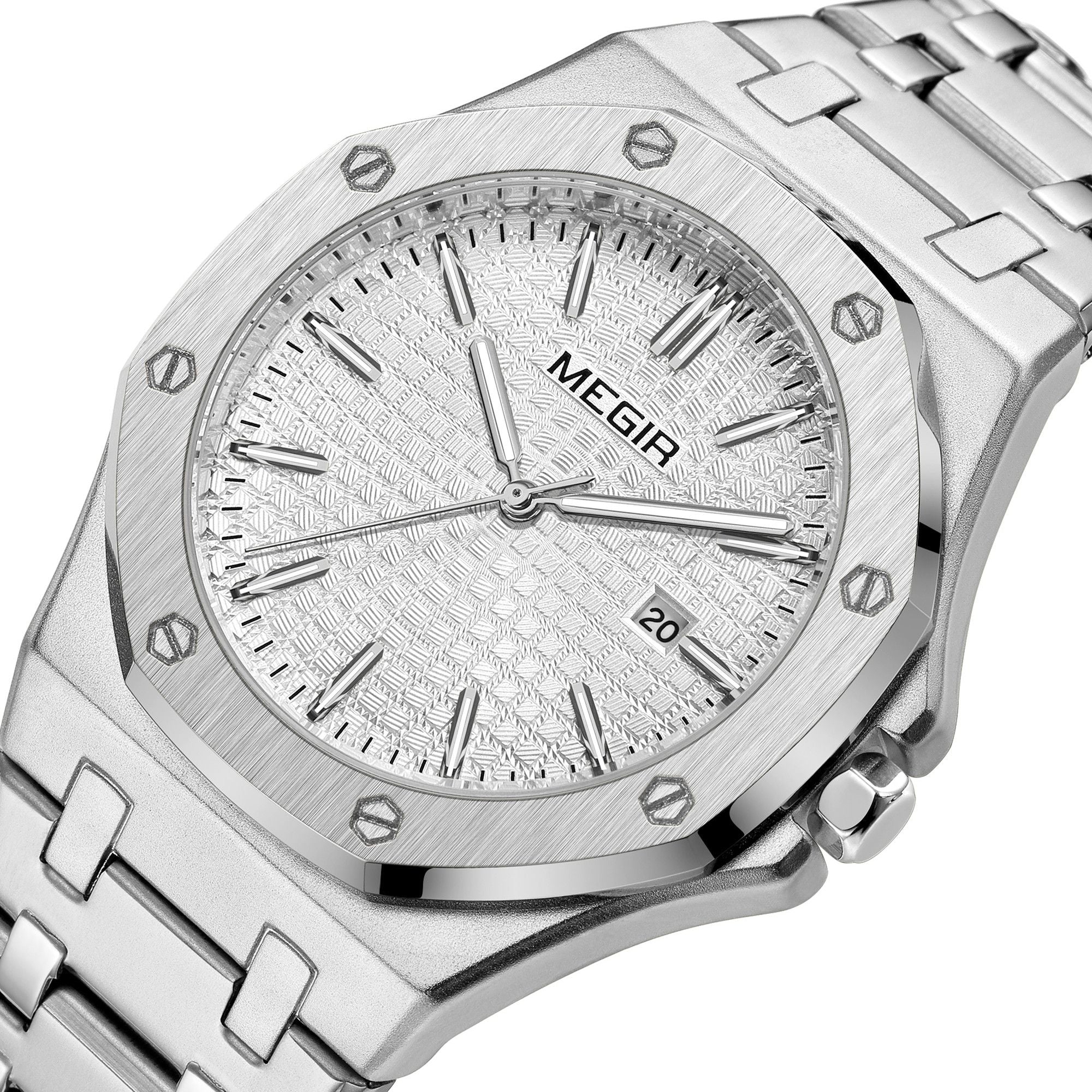 MEGIR Stainless Steel Bracelet Watch for Men Luxury Business Casual Watches Waterproof Calendar Quartz Wristwatch Men Gift Clock 1085