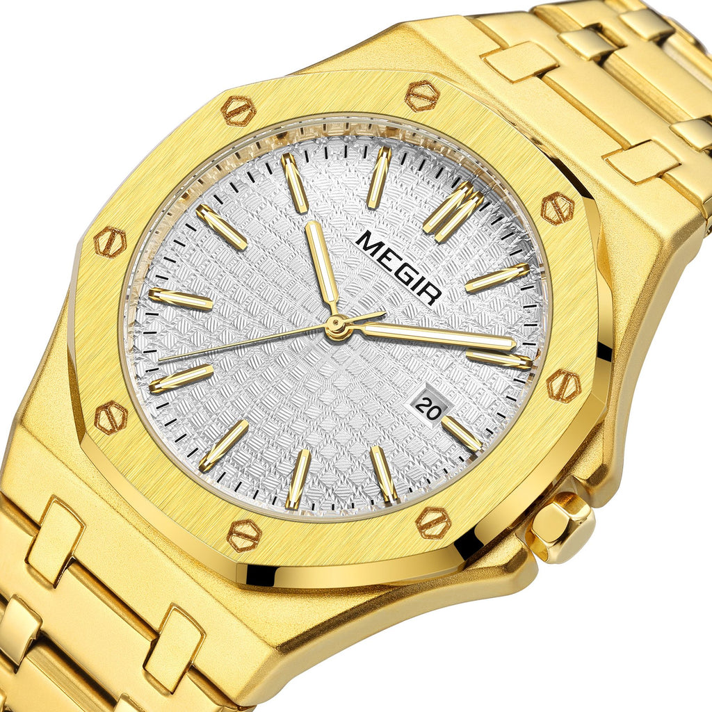 MEGIR Stainless Steel Bracelet Watch for Men Luxury Business Casual Watches Waterproof Calendar Quartz Wristwatch Men Gift Clock 1085