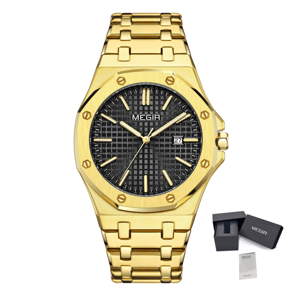 MEGIR Stainless Steel Bracelet Watch for Men Luxury Business Casual Watches Waterproof Calendar Quartz Wristwatch Men Gift Clock 1085