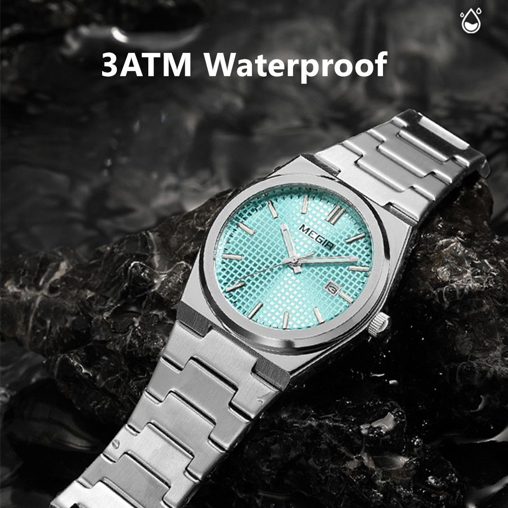 MEGIR Luxury Business Watches for Men Stainless Steel Strap Waterproof Calendar Male Quartz Wristwatch Clock Reloj Hombre 1086