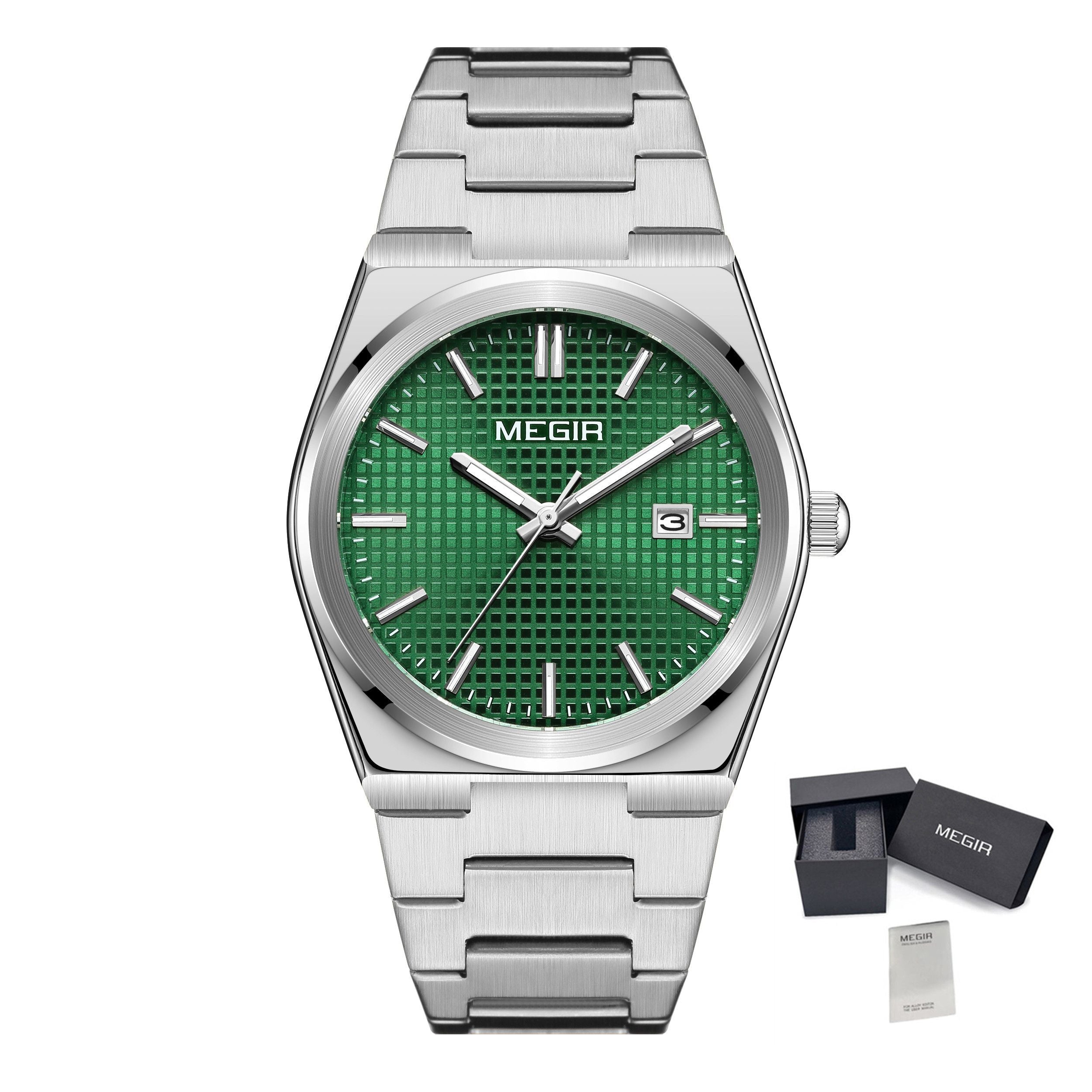 MEGIR Luxury Business Watches for Men Stainless Steel Strap Waterproof Calendar Male Quartz Wristwatch Clock Reloj Hombre 1086