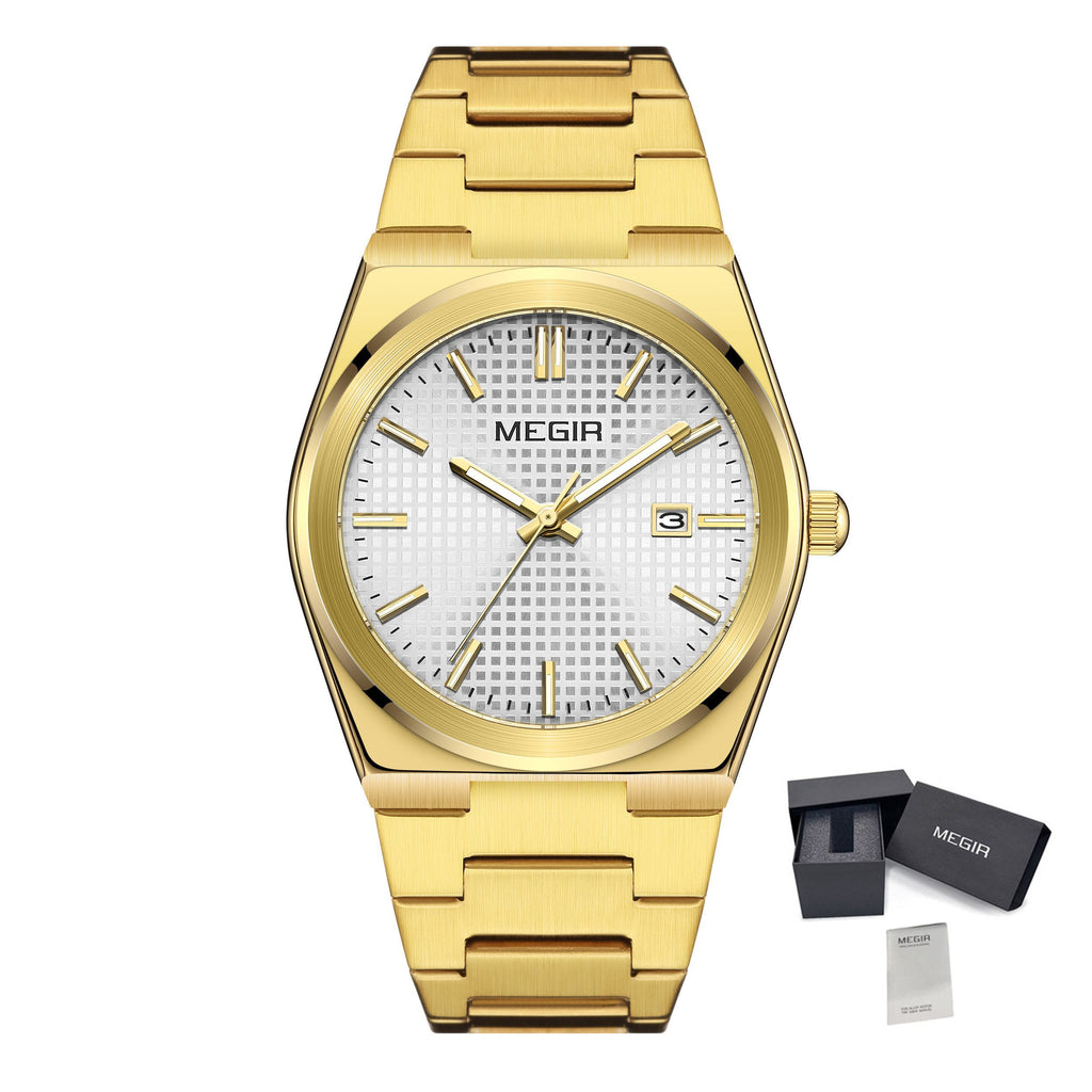 MEGIR Luxury Business Watches for Men Stainless Steel Strap Waterproof Calendar Male Quartz Wristwatch Clock Reloj Hombre 1086