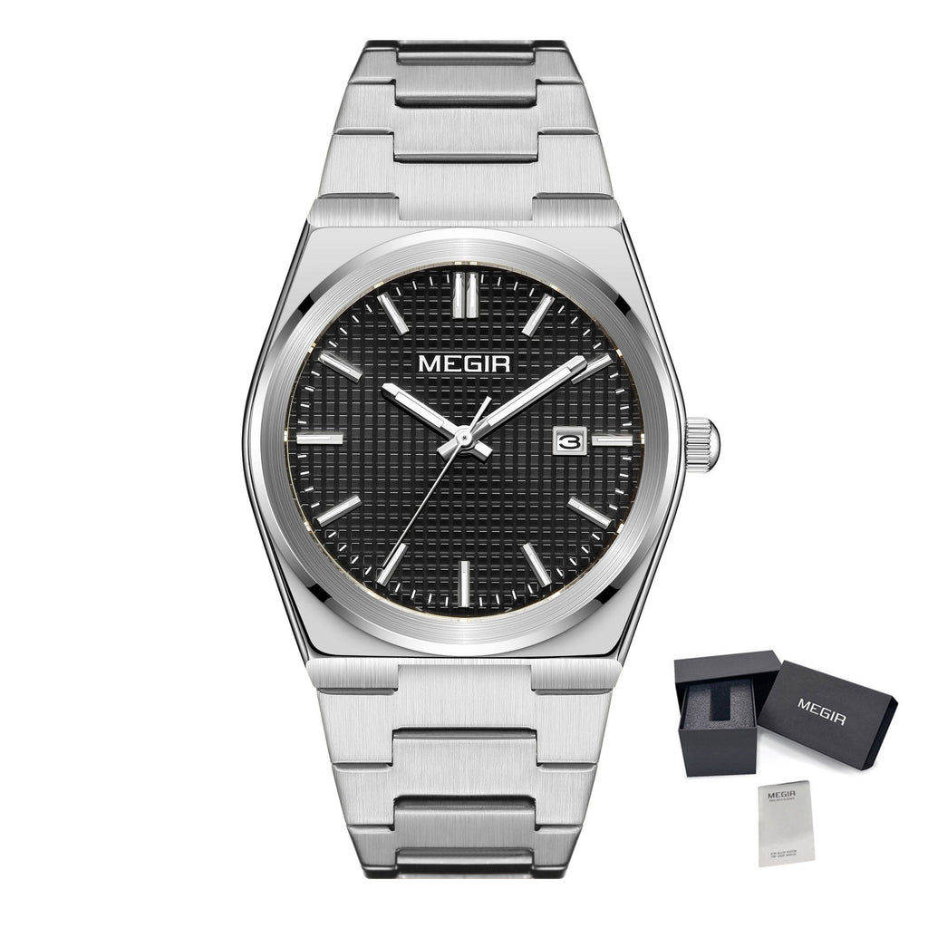 MEGIR Luxury Business Watches for Men Stainless Steel Strap Waterproof Calendar Male Quartz Wristwatch Clock Reloj Hombre 1086