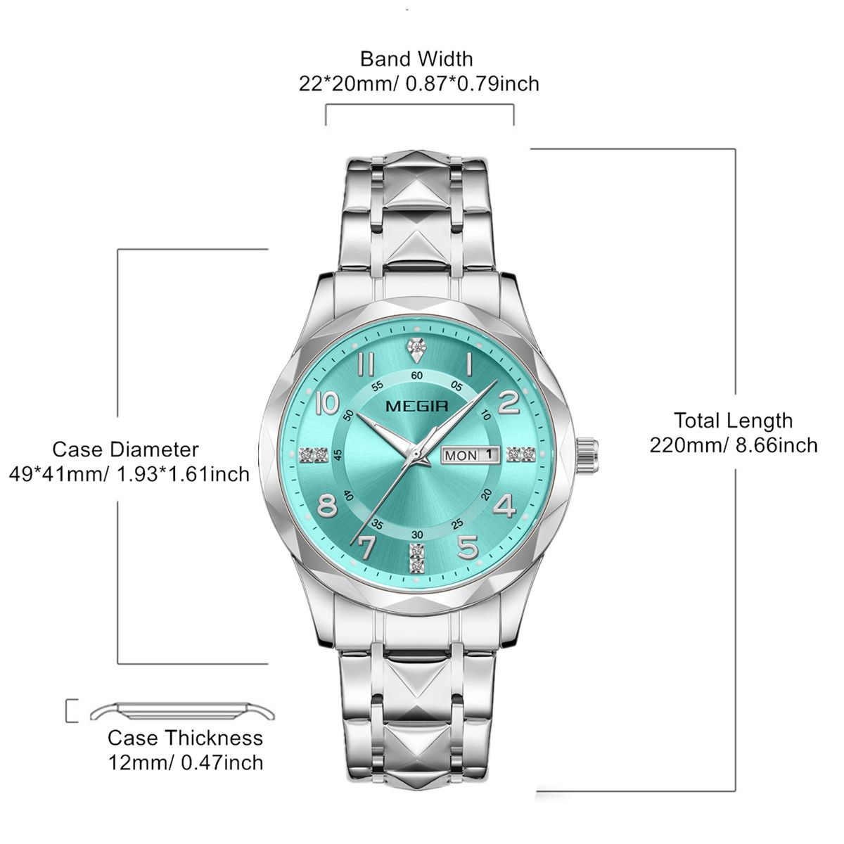 MEGIR Luxury Business Men Watches Stainless Steel Strap Clock Quartz Casual Wristwatch Waterproof Calendar Week Display 1093