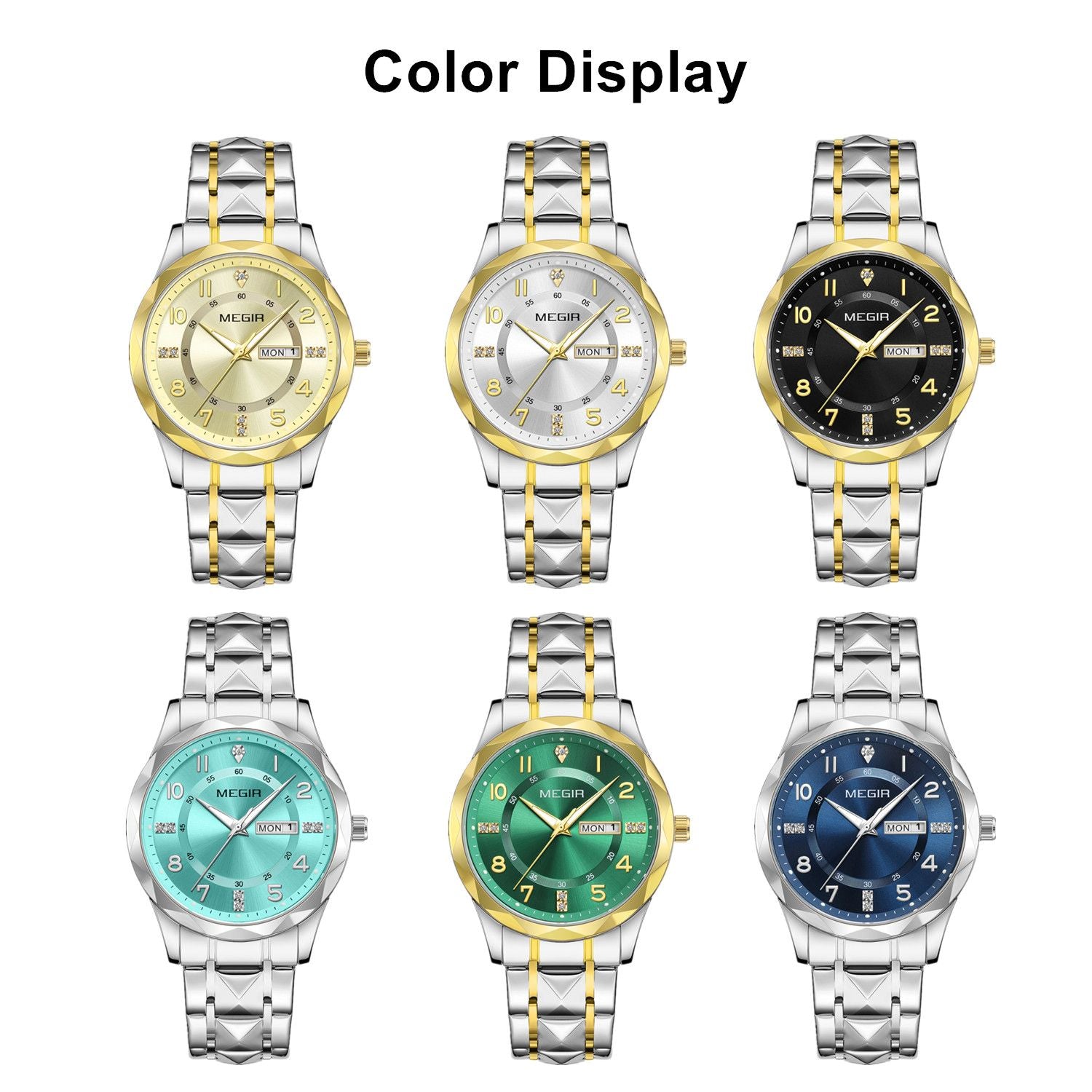 MEGIR Luxury Business Men Watches Stainless Steel Strap Clock Quartz Casual Wristwatch Waterproof Calendar Week Display 1093