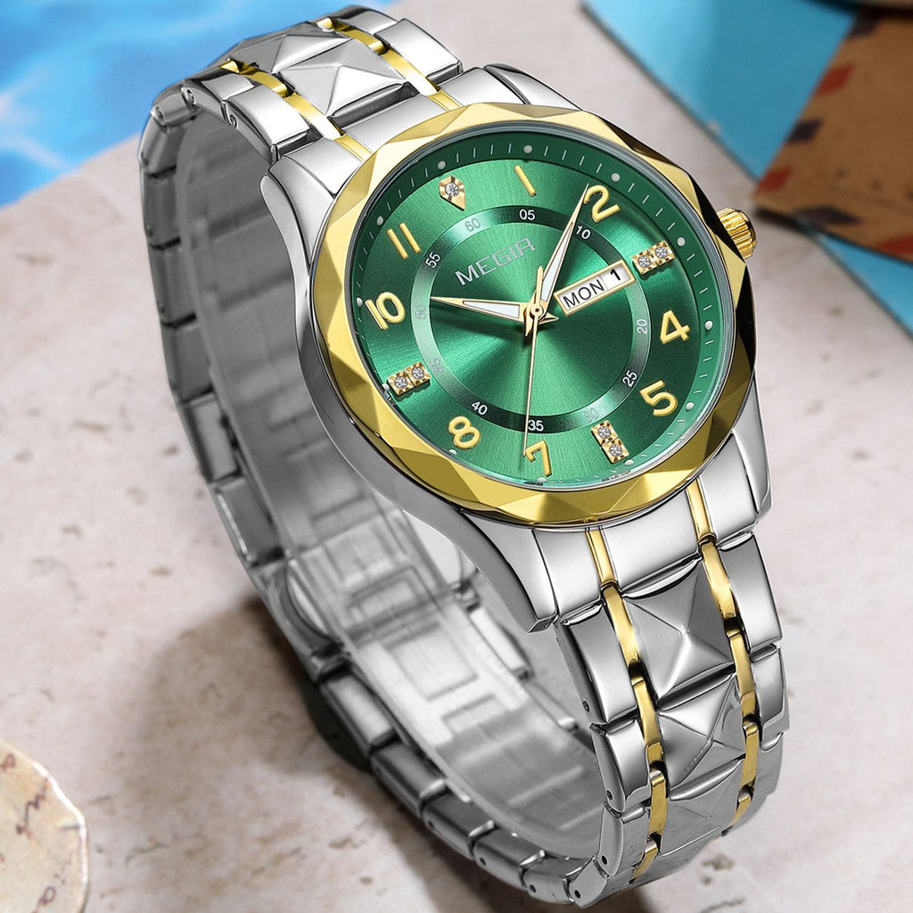 MEGIR Luxury Business Men Watches Stainless Steel Strap Clock Quartz Casual Wristwatch Waterproof Calendar Week Display 1093