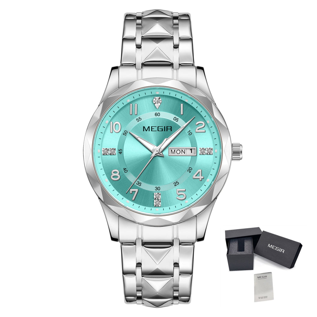 MEGIR Luxury Business Men Watches Stainless Steel Strap Clock Quartz Casual Wristwatch Waterproof Calendar Week Display 1093