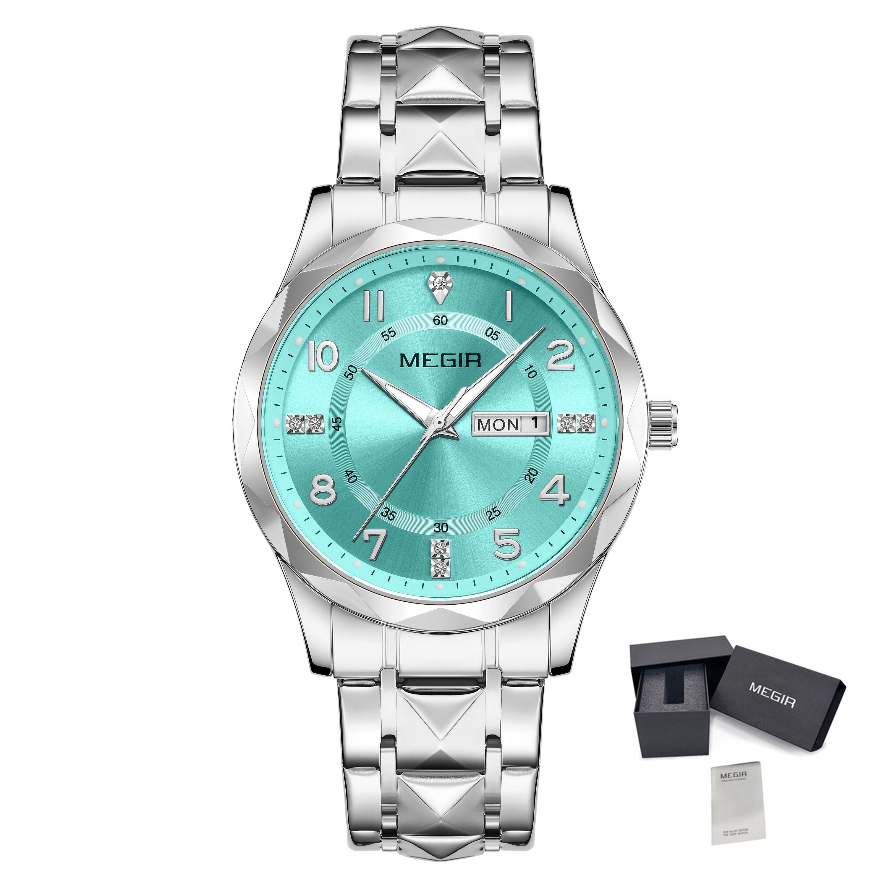 MEGIR Luxury Business Men Watches Stainless Steel Strap Clock Quartz Casual Wristwatch Waterproof Calendar Week Display 1093