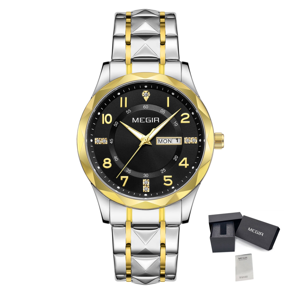 MEGIR Luxury Business Men Watches Stainless Steel Strap Clock Quartz Casual Wristwatch Waterproof Calendar Week Display 1093