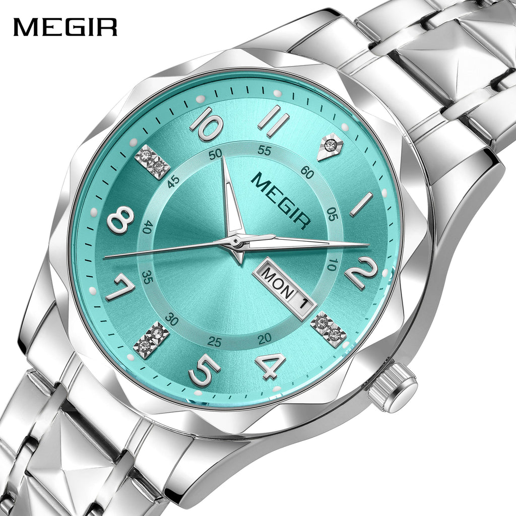 MEGIR Luxury Business Men Watches Stainless Steel Strap Clock Quartz Casual Wristwatch Waterproof Calendar Week Display 1093