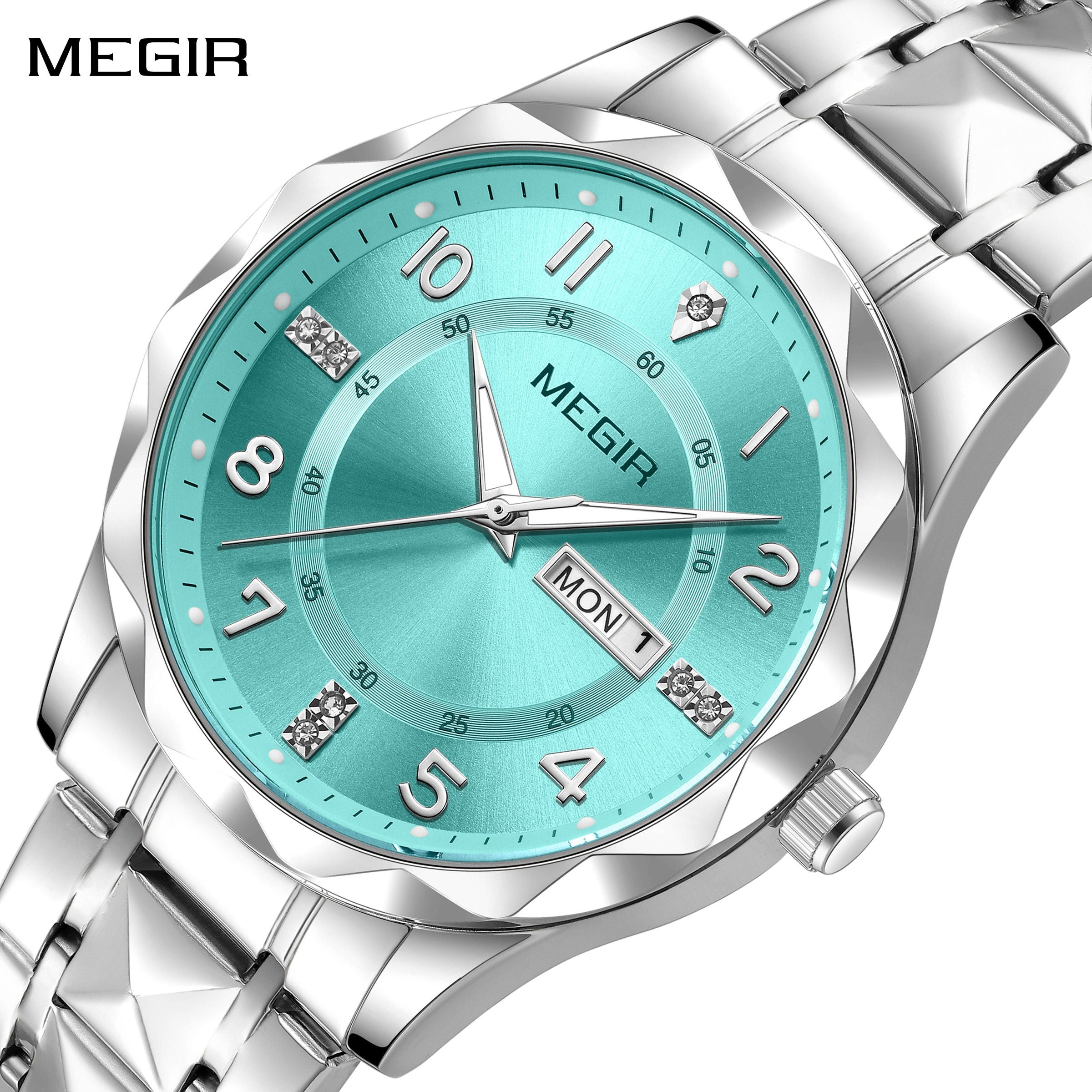 MEGIR Luxury Business Men Watches Stainless Steel Strap Clock Quartz Casual Wristwatch Waterproof Calendar Week Display 1093