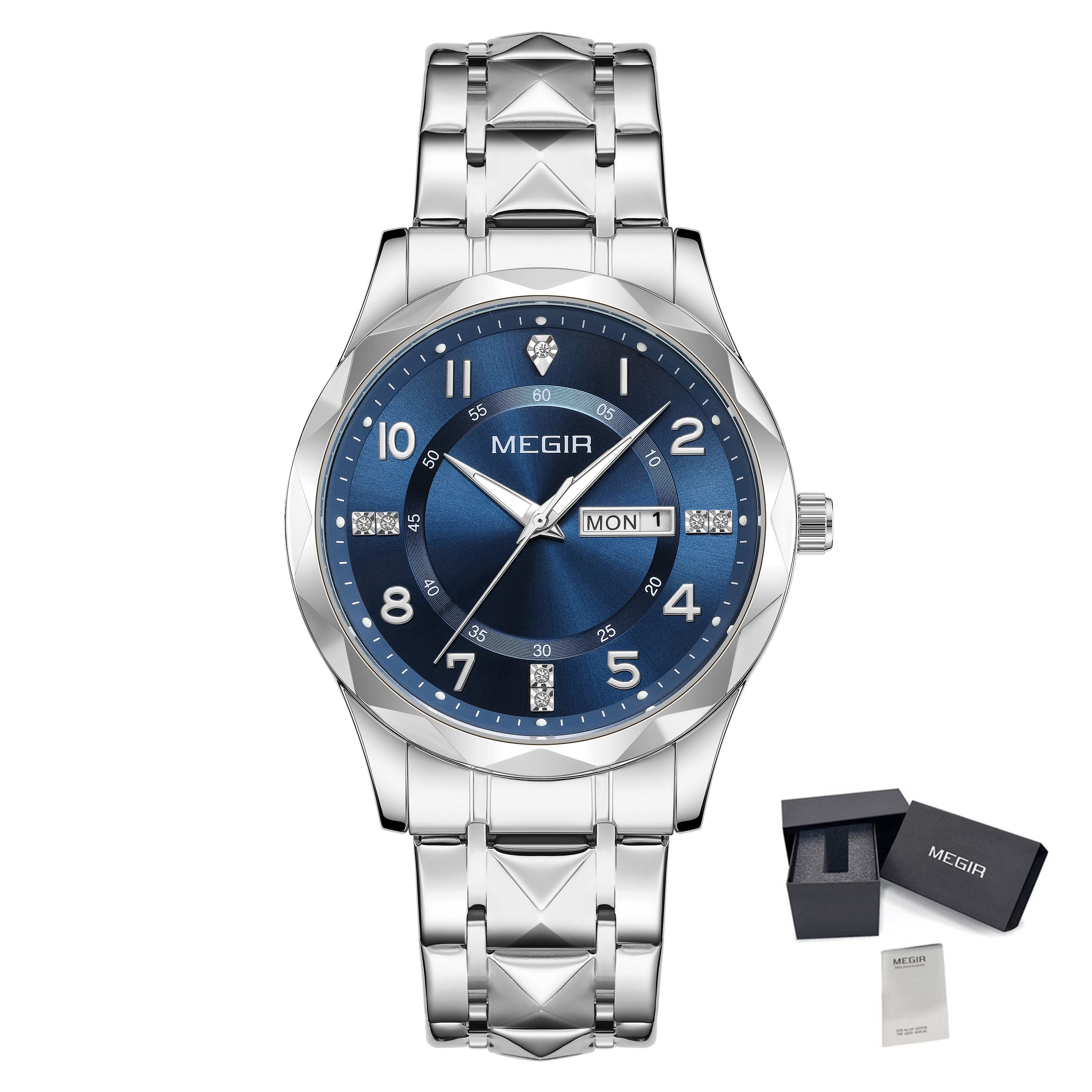 MEGIR Luxury Business Men Watches Stainless Steel Strap Clock Quartz Casual Wristwatch Waterproof Calendar Week Display 1093