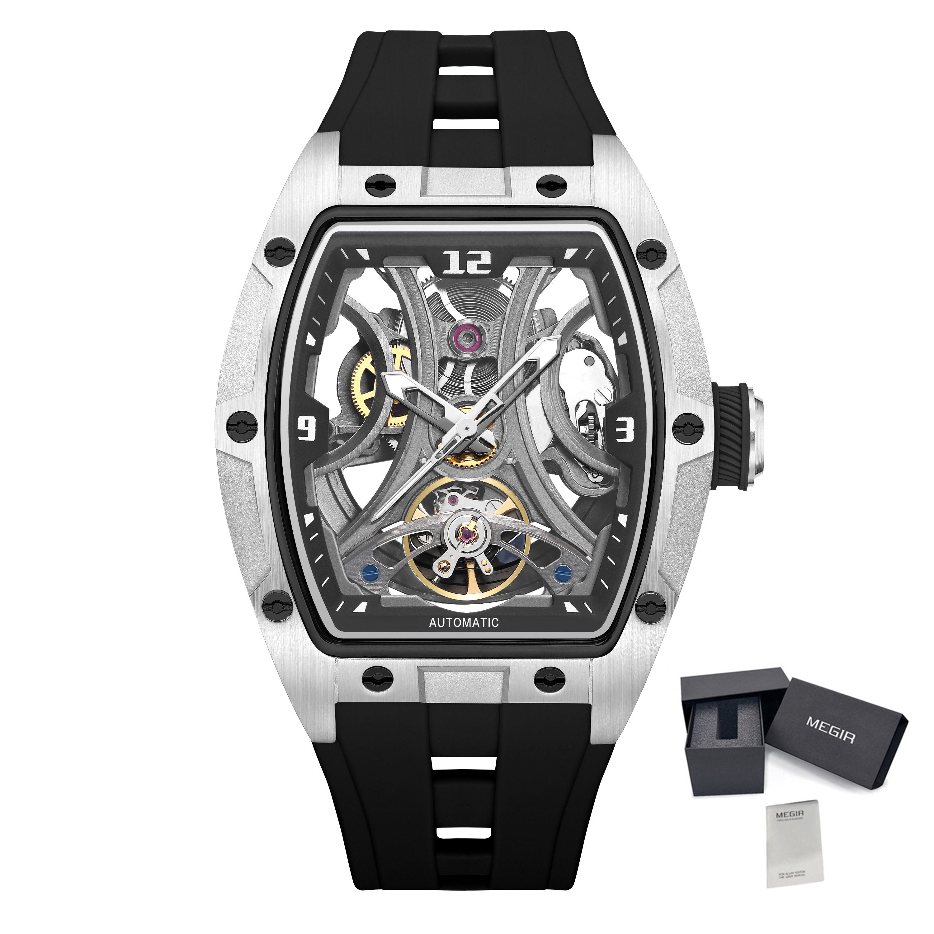 MEGIR Skeleton Dial Men Watches Luxury Automatic Mechanical Sport Watch Stainless Steel Case Man Wristwatch Clock Reloj Hombre 2245
