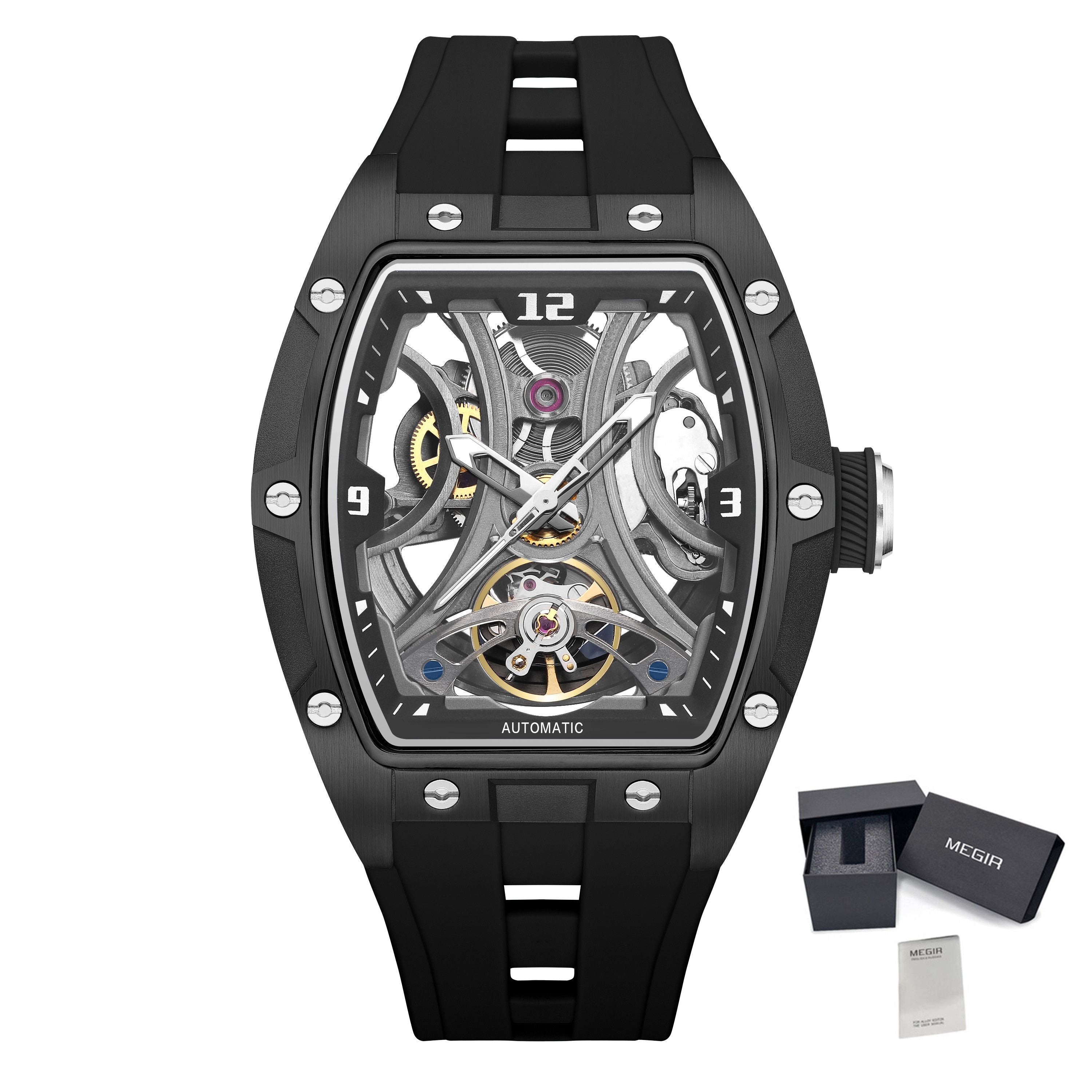 MEGIR Skeleton Dial Men Watches Luxury Automatic Mechanical Sport Watch Stainless Steel Case Man Wristwatch Clock Reloj Hombre 2245