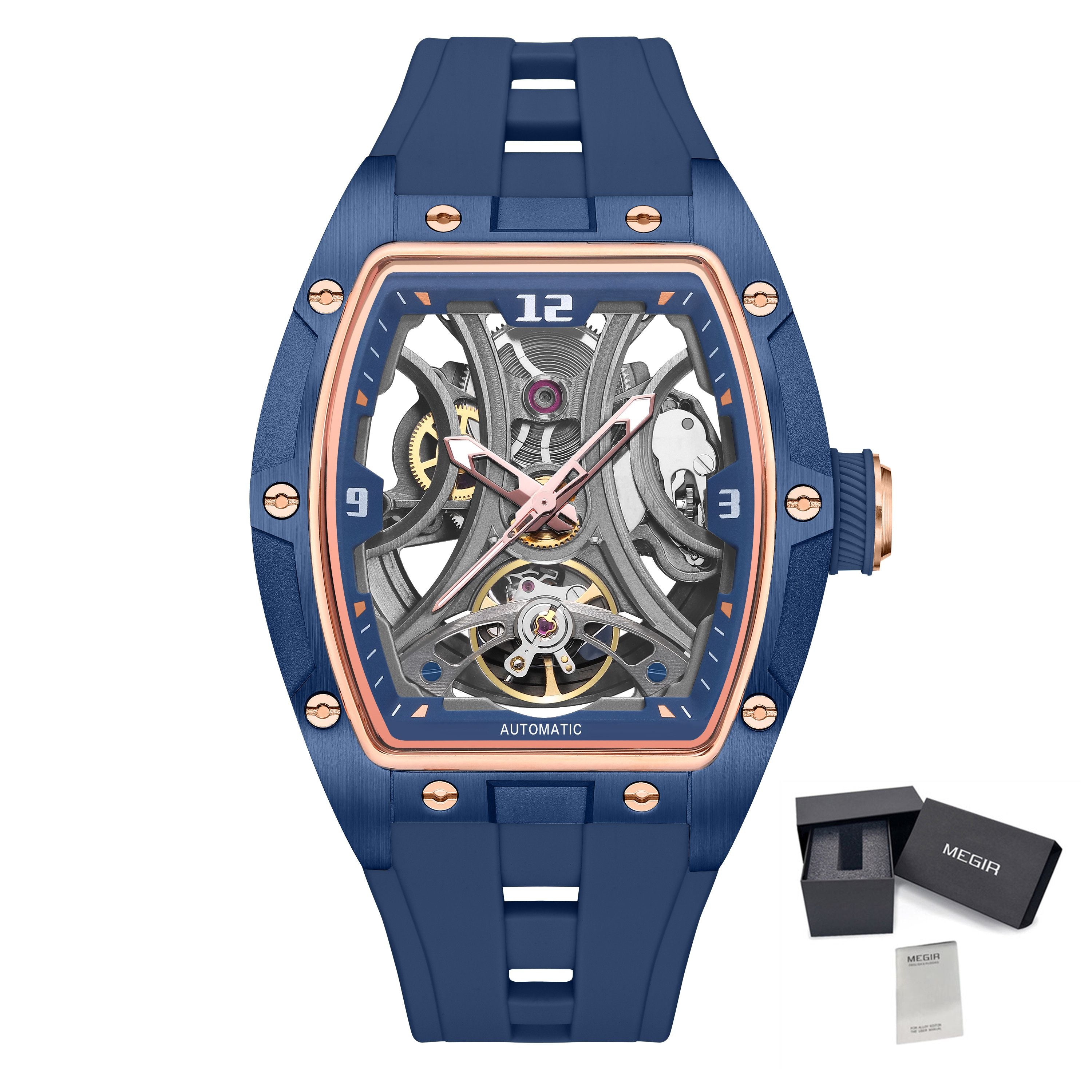 MEGIR Skeleton Dial Men Watches Luxury Automatic Mechanical Sport Watch Stainless Steel Case Man Wristwatch Clock Reloj Hombre 2245