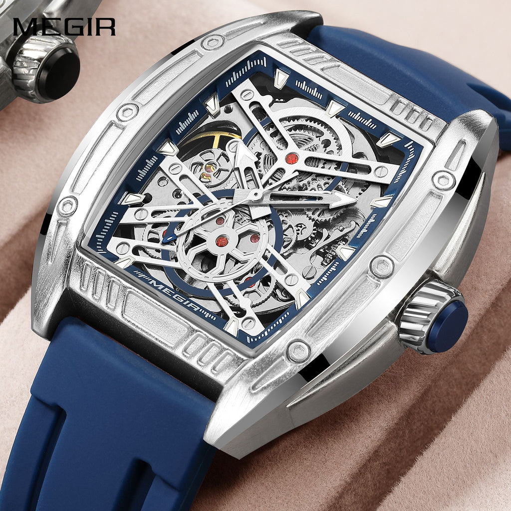 MEGIR Original Luxury Sport Watch for Men Silicone Band Automatic Mechanical Movement WristWatches Luminous Clock Reloj Hombre 8601