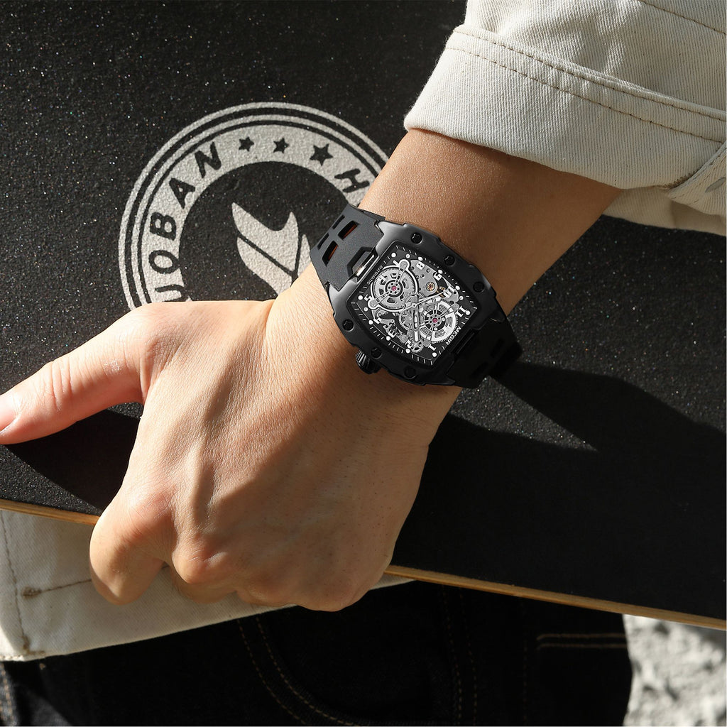 MEGIR New Men Watches Luxury Brand Automatic Mechanical Watch Skeleton Dial Silicone Strap Sports Casual Wristwatch Waterproof Clock Male Gift 8602