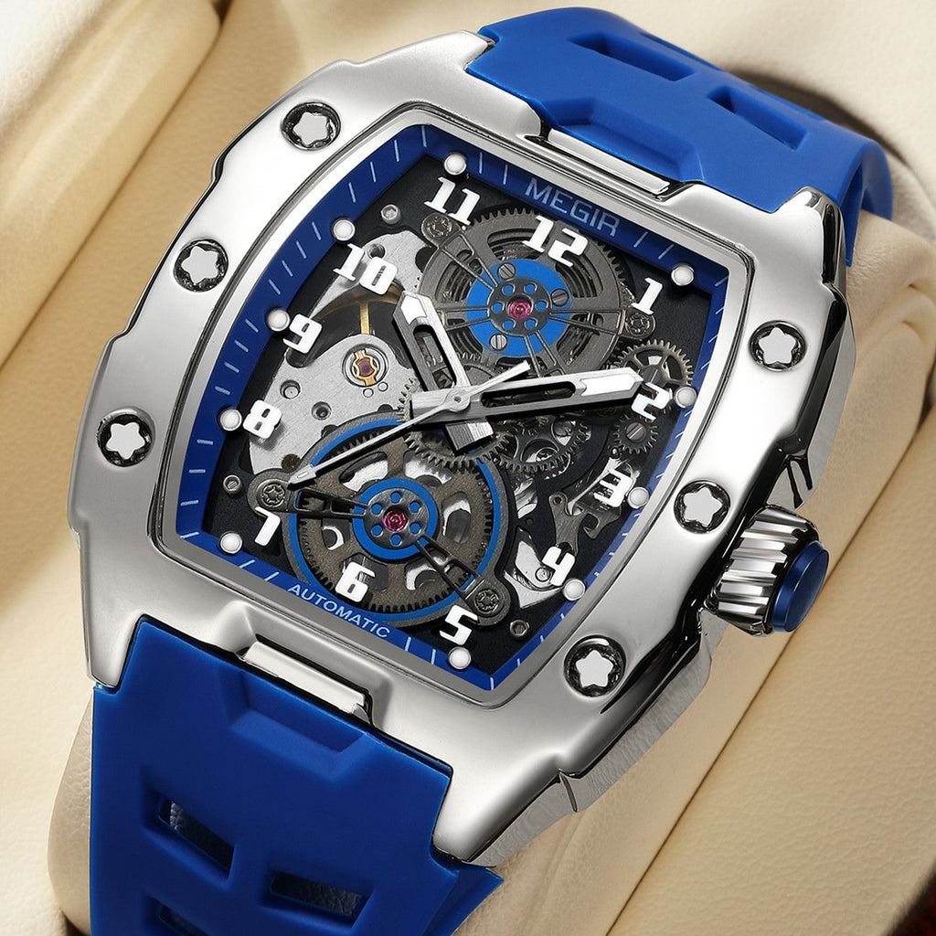 MEGIR New Men Watches Luxury Brand Automatic Mechanical Watch Skeleton Dial Silicone Strap Sports Casual Wristwatch Waterproof Clock Male Gift 8602